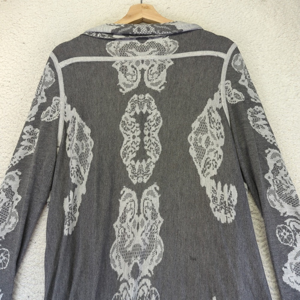 Neiman Marcus Gray Lace Print Waterfall Cardigan Sweater Duster Open Front Large - Picture 9 of 11